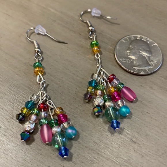 Multicolor beaded earrings, handmade w/ Swarovski - Picture 2 of 4